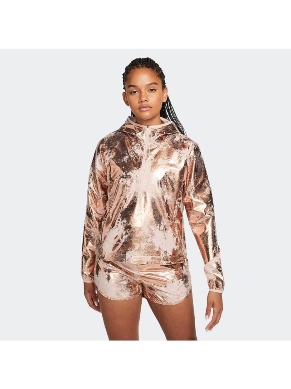 Nike Air Running Light Hoodie Jacket Womens M Pink Metallic Foil Windbreaker